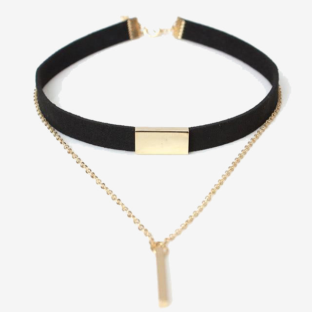 Velvet Choker Necklace Strip rope Chain Bar Square