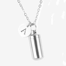 Load image into Gallery viewer, Cylinder Vial Pendant Necklace Letter Initial Charm
