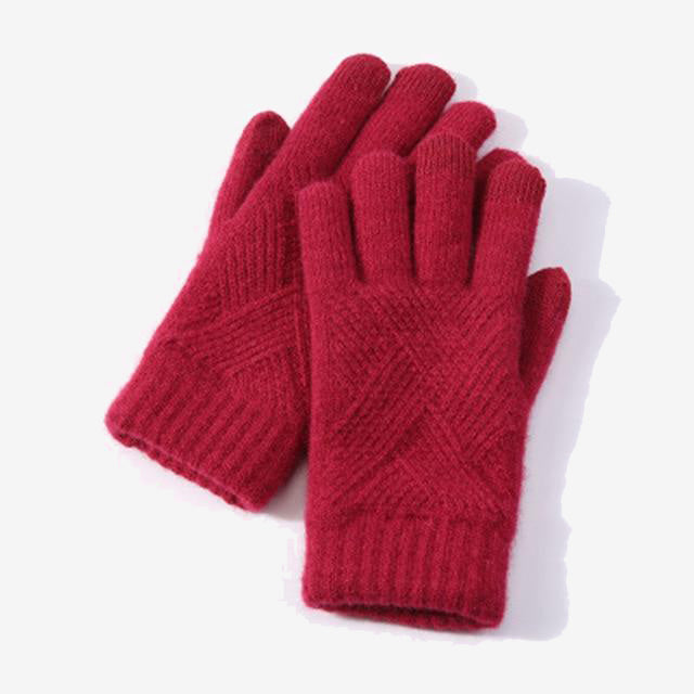 Female Winter Warm Knitted Full Finger Gloves