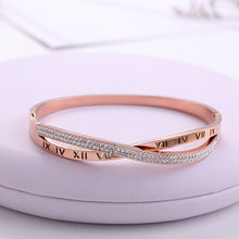 Load image into Gallery viewer, Women Rose Gold Silver Color Rhinestone Bracelet Cuff Simple
