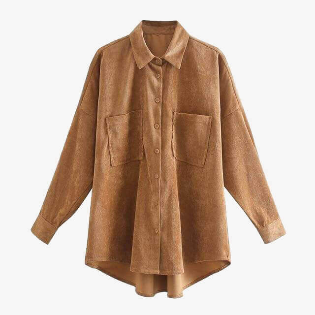 Tangada Women Preppy Oversize Corduroy Shirt