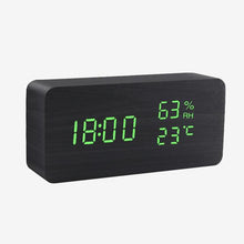 Load image into Gallery viewer, Alarm Clock LED Wooden Watch Table Voice Control
