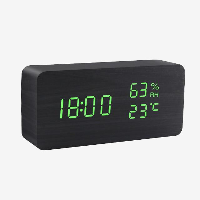 Alarm Clock LED Wooden Watch Table Voice Control