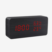 Load image into Gallery viewer, Alarm Clock LED Wooden Watch Table Voice Control
